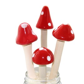 Poranlem Garden Ceramic Mushrooms Plant Stakes Set of 4 Clay Colorful Mushroom Statue for Fairy Garden Decor 5.5" in Height Pottery Yard Art Cute Home Decorative