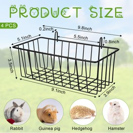 4Pcs Rabbit Hay Feeder Rabbit Hay Rack Outside Cage Hanging Guinea Pig Holder Heavy Duty Metal Hanging Rack with Hooks for Guinea Pig Chinchilla Bunny Ferret and Small Animal