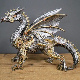 Dragon Statue and Carved Sculpture Mechanical Punk Style Dragon Statue Animal Statue Steampunk Modern Home Decor Resin Statue for Coffee Table, Living Room, Entrance, Shelf Decor