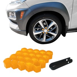 QZTYTY 20PCS Wheel Lug Nut Covers Bolt Caps, Wheel Lug Covers, 19mm Hexagonal Nut Covers with Removal Tool, Vehicle Accessories Car Tire Nut Caps Bolt Cover for Cars (Yellow, 19mm)