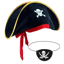 SOPSTUO Pirate Accessories, Pirate Hat Kids Adult, Skull Print Captain Costume Cap with Eye Patch for Funny Party Caribbean Fancy Dress