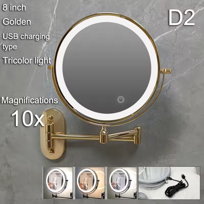 7–8 Inch Wall-Mounted LED Makeup Mirror, 1X/3X–10X, Battery & USB