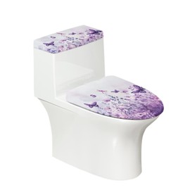 Wetoricau Butterfly Lavender Print 2 Pack Toilet Lid Cover with Toilet Tank Lid Cover, Machine Washable Covers, 15-21 in, Fits Oval Elongated Round Toilet Seat Cozy