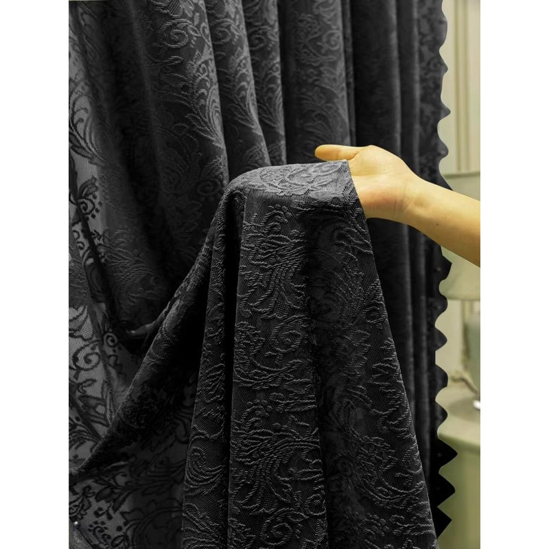 F-CHU Black Lace Curtains 72 drop Pair Voile Net Curtains