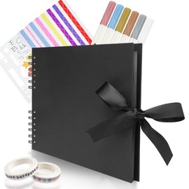 Fousenuk DIY Photo Album, Scrapbook 80 Pages Photo Book 29 x 21.5 cm with Stencil Stickers, Photo Albums DIY as a Gift for Birthday, Wedding, Mother's Day, Valentine's Day (Black)