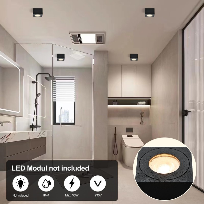 KYOTECH LED Surface-Mounted Spotlight Flat IP44 Black Surface-Mounted Ceiling Light