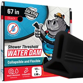 Shower Threshold Water Dam Barrier 67" - Black Collapsible Shower Water Blocker - Shower Guard for Walk in Shower - Water Guard Stopper for Floor - Shower Dam - 1.5" Tall - By Hippo Dam