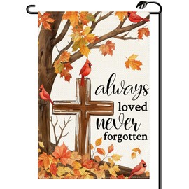 Fall Thanksgiving Always Loved Never Forgotten Garden Flag 12x18 Inch Double Sided Cardinal Memorial Gravesite Saying Small Flags Farmhouse Outside Decoration For Yard (ONLY FLAG) QJ69