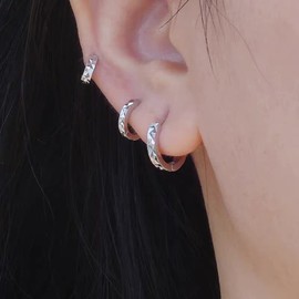 Earrings 925 Silver Hoop Earrings Small Women, 3 Pairs Earrings Hoop Silver Men's Earrings Set for Men Hypoallergenic Earrings Helix Piercings for Women Girls 8 mm 10 mm 12 mm, Brass, No Gemstone