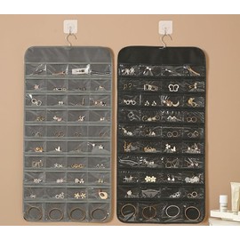 PRRQFJZS 80 Pockets Hanging Jewelry Organizer for Holding Jewelries Dual-Sided Accessory Display Holder for Earrings Bracelets Rings,Beige