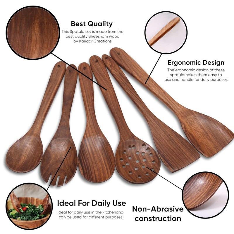 LISTANT Wooden Spatula Spoons Set for Cooking & Serving |