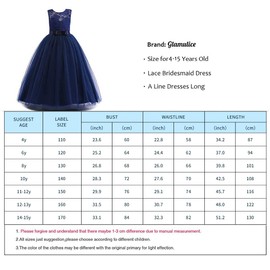 Glamulice Navy Blue Flower Girls Lace Bridesmaid Dress Long A Line Wedding Pageant Dresses Tulle Party Gown Birthday Kids Elegant Holiday Evening Prom Princess Dance Christmas Ball Gown Formal 6 Event