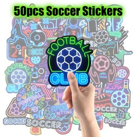 50pcs Neon Soccer Stickers, Waterproof Football Decals Cool Self-Adhesive Soccer Ball Sticker Soccer Team Gift for Kids Water Bottles Laptop Scrapbook Luggage Skateboard