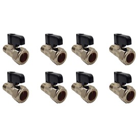 Aumix 15mm x 12mm Isolating Valve with Handle UK Compression Fittings Adaptor EN1254-2 for Kitchen Bathroom Mixer Taps with 3/8" Tails - 8 Pieces
