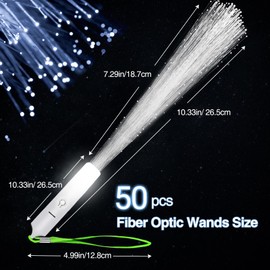 SUNLUMI 50Pcs White Fiber Optic Wands, Led Cold Sparklers Wedding Send Off Ideas, 3 Flashing Modes Wedding Glow Sticks for Reception, Light up Wands for Kids, Fiber Optic Lights for Party Favor