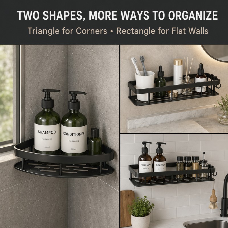 No-Drill Bathroom Shelf Wall Mounted Shower Storage Rack