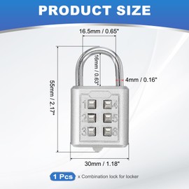 MECCANIXITY Combination Padlock, 6-Digit Push Button Padlock 3-Position Locking Mechanism Security Combination Lock for Locker Gym Sports Locker Cabinet Toolbox (Silver, Pack of 1)