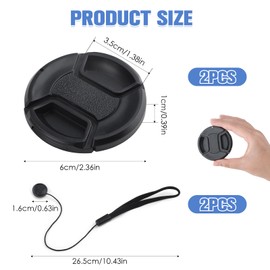 58mm Lens Cap Camera Front Lens Cap Cover 2 Pack with Leash Hole Bundle for Nikon Canon EOS 2000D 1300D 1200D 850D 800D 760D 750D 700D 650D 100D 200D 250D EF-S 18-55mm Lens DSLR Cameras