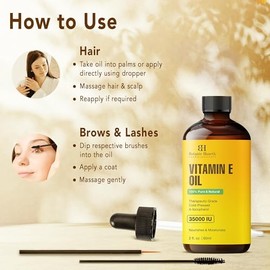 Botanic Hearth Vitamin E Oil | 100% Pure and Natural oil for Growth of Nails, Hair, Eyebrows & Eyelashes | 35,000 IU | Hair & Body Oil with Eyebrow & Eyelash Brush| 2 Fl Oz Visit the Botanic Hearth Store