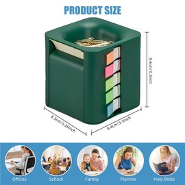 YioeKaa 5 in 1 Sticky Note Dispenser for Desk with Pop Up Sticky Note, Sticky Rolls, Sticky Tabs, Magnetic Paper Clip Holder, Multifunctional Cube Sticky Note Holder Desk Organizer(Green)