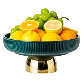 CCATSIX Ceramic Fruit Bowl, 11 Inch Dinner Table and Tea Coffee Pedestal Tray，Elegant and Practical Bread and Fruit Footed Bowls, Salad or Dessert Display Trays for Parties(Green).