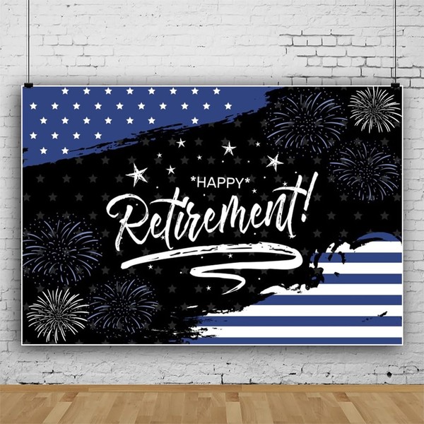 Leowefowa 10x8ft Happy Retirement Backdrop Black and Navy Blue Congration