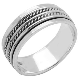 Treasure Bay MENS 8MM Wide Braided 925 Sterling Silver Spinner/Spinning/Spin Band Ring - Available in Sizes: R - Z (Z)