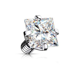 Paula & Fritz® Dermal Anchor Square Zirconia 316L Surgical Steel Various Sizes and Thread Thicknesses Skin Anchor Skin Diver Implant Ball, Stainless Steel, Cubic Zirconia