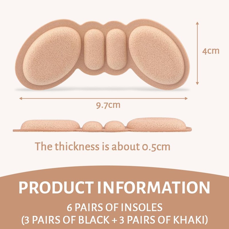 BDEPSTR 6 Paar Fersenpolster Schuheinlagen, Selbstklebend Fersenschutz Fersenkissen für zu