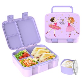 hombrima Kids Lunch Box, Bento Boxes Food Storage Container with Multi-Compartments for Boys Girls Children Adult Work School (Purple-Ballet)