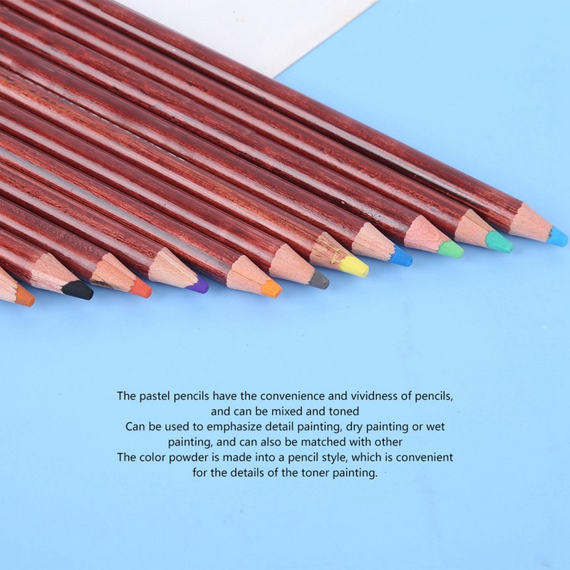 12Pcs Pastel Pencils Wooden Rod Professional Sketching Painting Tool Art