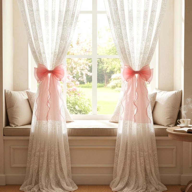 2 Pack Bow Curtains, French Silk Holdbacks Curtain Tiebacks