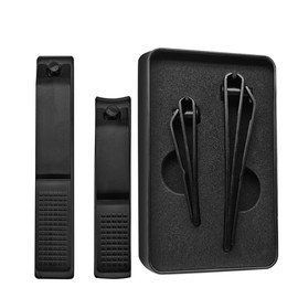 Nail Clippers Set Sharp Black Nail Cutter Fingernail Toenail Clipper with Case Large and Small 2 Piece (Black case)