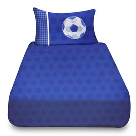 VELVETIO Football Fitted Sheet Single with Matching Pillowcase, Soft Breathable Polycotton Kids Bedsheet, Boys & Girls Soccer Printed Bedding Bedset, Blue