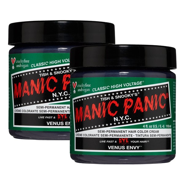 MANIC PANIC Venus Envy Hair Dye – Classic High Voltage - (2PK) Semi Permanent Hair Color - Dark Neutral Green Shade - For Dark & Light Hair – Vegan, PPD & Ammonia-Free
