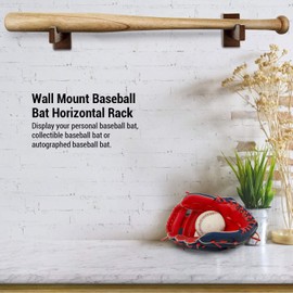 TOBWOLF 2PCS Baseball Bat Display Case, Baseball Bat Hanger Holder, Wall Mount Baseball Bat Horizontal Rack, Baseball Bat Bracket - Brown