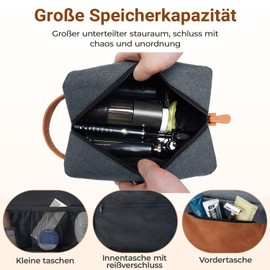 Lizzton Travel Toiletry Bag for Men - Large Capacity PU Leather Hanging Handle Dopp Kit Organizer for Shaving, Cosmetics, Gym, Camping, Business Trip, College Dorm & Bathroom Essentials, Navy Blue