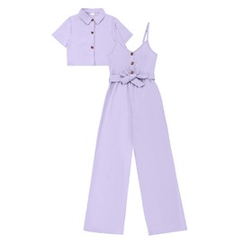 YOURUIKEY Girls Jumpsuit Cute Summer Outfits Kid Crop Top Button Short Sleeve Halter Belted Romper Tween Girl Trendy Clothes Size 11-12