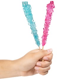 Light Blue and Light Pink Rock Candy Sugar Sticks - 12 Individually Wrapped Treats - Cotton Candy & Cherry Flavored