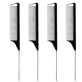 Rat Tail Comb Set (4 Pack) – Fine Tooth Teasing & Parting Combs with Stainless Steel Pin – Heat-Resistant Salon Hair Combs for Styling, Sectioning & B