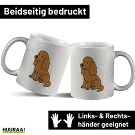 Huuraa Glitzer Tasse Cocker Spaniel Comic Cockie Geschenk 330ml Silber Cocker Spaniel Präsent