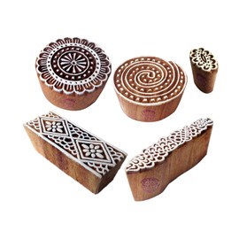 Creative Motif Spiral and Round Wood Stamps for Printing (Set of 5)