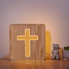 CooPark Cross Wooden Lamp, Christian Blessed LED Table Night Light,