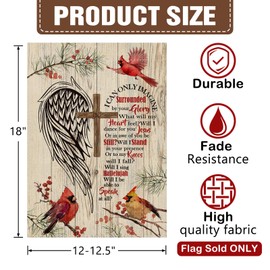 Dyrenson Christian Cardinal Decorative Garden Flag, Religious Red Birds Cross Wings Yard Outside Home Decorations, Holy Bible Quotes Love Heart Burlap Outdoor Small Decor Double Sided 12 x 18