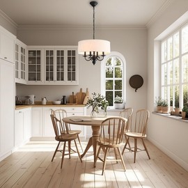 Fminlla Modern Drum Chandelier Light Fixture 4-Light Black Drum Chandelier with Linen Shade 17.75" for Dining Room, Living Room, Bedroom,Kitchen Island, E12