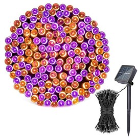 DQST Luces de Halloween Naranja y Púrpura, 10 M 100 LED, Impermeable IP65, 8 Modos Luces Solares, Apto para Patios, Jardines, Fiestas, Halloween, etc.