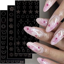 Star Moon Heart Butterfly Flame Flowers French Tip Nail Stickers Decals, 8 Sheets Airbrush Nail Stencils Star Nail Art Stickers Nail Designs Nail Tips Guides for DIY Manicure Decoration Stencil Tools