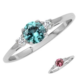 Silvershake Petite Created Color Change Alexandrite and White Cubic Zirconia 925 Sterling Silver Promise Ring Size 8.5