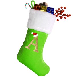 20 Inches Monogram Christmas Stockings with Letters, Large Super Soft Christmas Stockings Green Velvet with White Super Soft Plush Cuff for Christmas Xmas Tree Holiday Fireplace Green