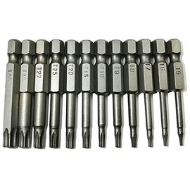 YDLQWCZ Torx Head Screw Driver Bit 12 Pcs Security Torx bit set T5 T6 T7 T8 T9 T10 T15 T20 T25 T27 T30 T40 Size 2 inch Length 1/4 Hex Shank S2 Steel Magnetic Star 6 Point Screwdriver bit set